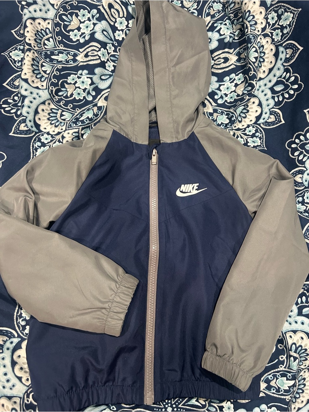 Nike Kids Navy and Gray Hooded Windbreaker